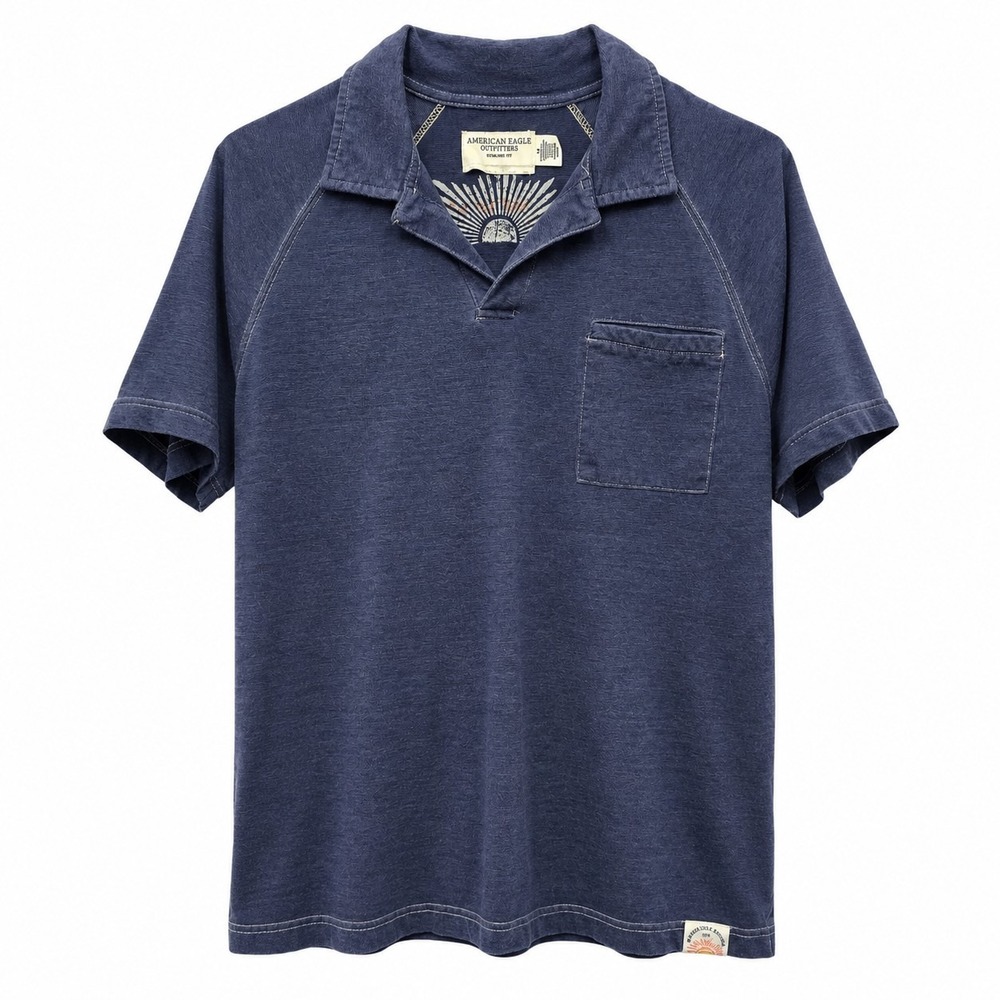 American Eagle Washed Blue Polo Shirt Mens M‎ Casual Beach Skater